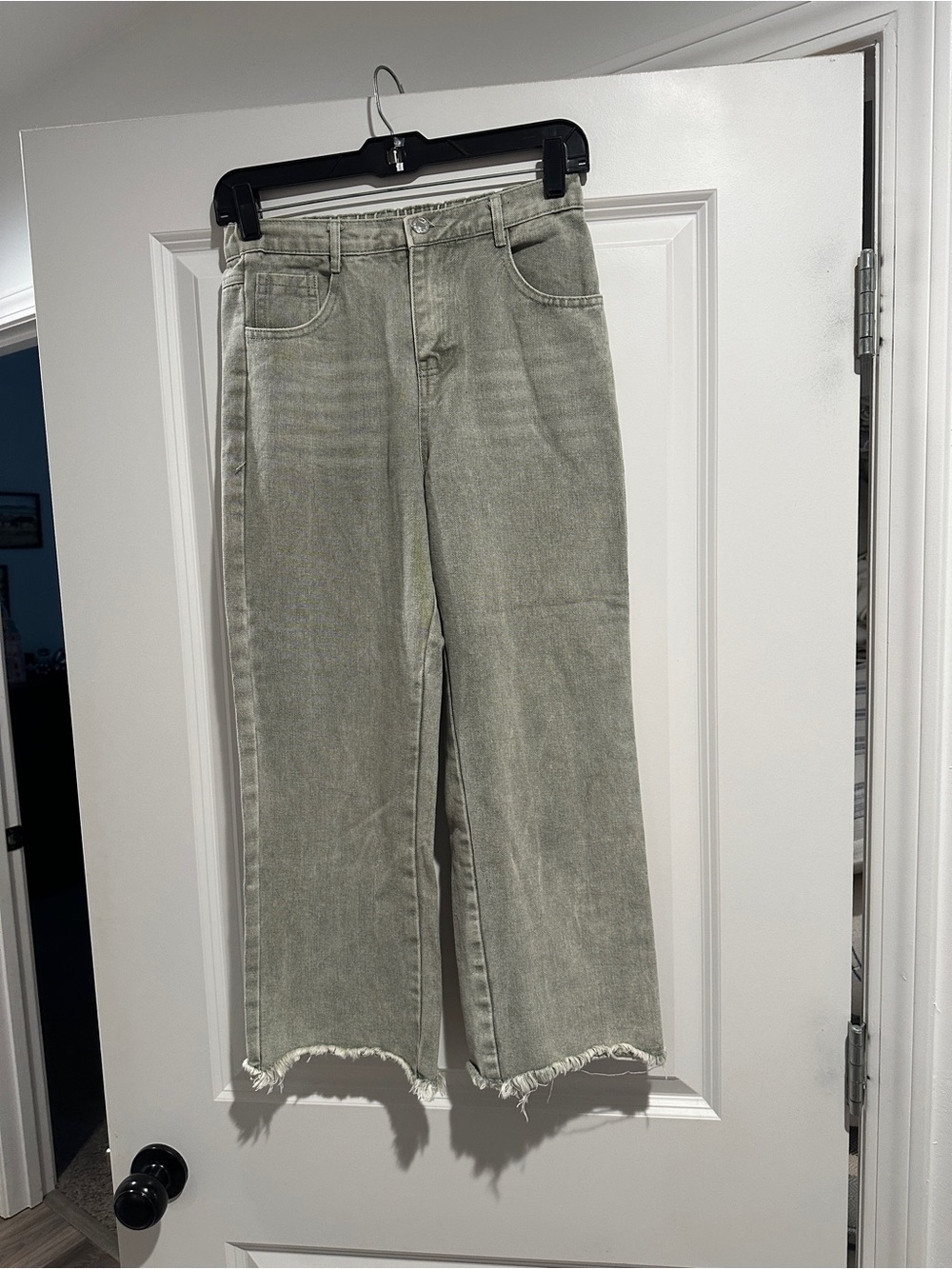 SHEIN Light Sage High-Rise Jeans with Raw Hem